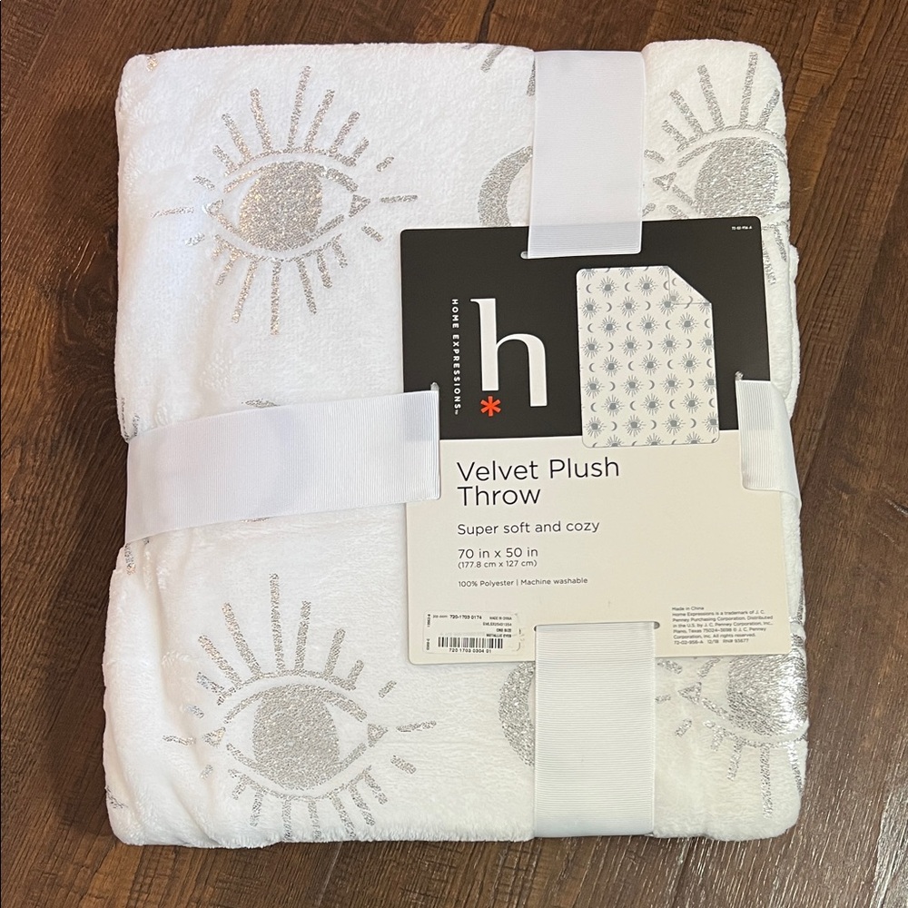 Velvet Plush Throw Blanket - White and Silver